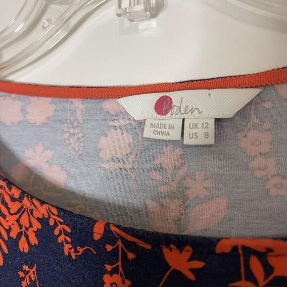 BODEN bernadette tie wrap long sleeve knit top floral navy orange US 8 - Picture 3 of 6